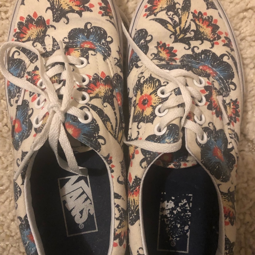 Vans Floral Canvas Sneakers in Cream, Blue, Red, Black